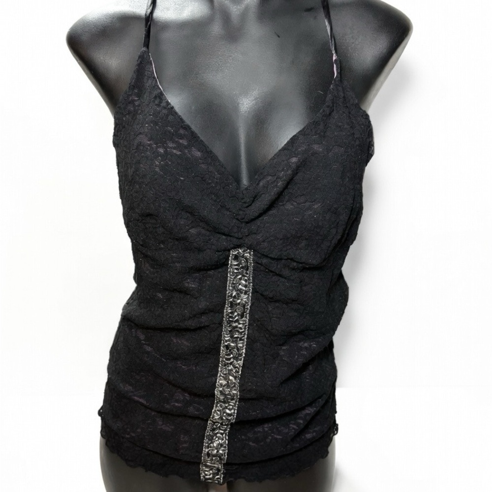 Smart Set Black Lace Camisole with Beaded Center Trim